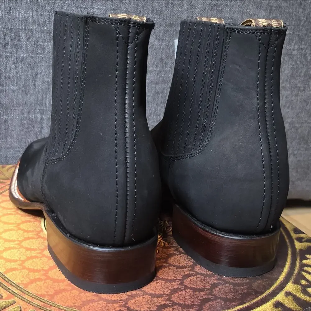 White Diamonds Botin Men's Black Nubuck Chelsea Ankle Boots Round Toe US 7.5